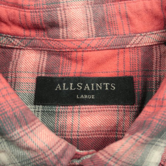 AllSaints Clayhill Plaid Long Sleeve Pearl Snap Shirt Size Large - Picture 4 of 5